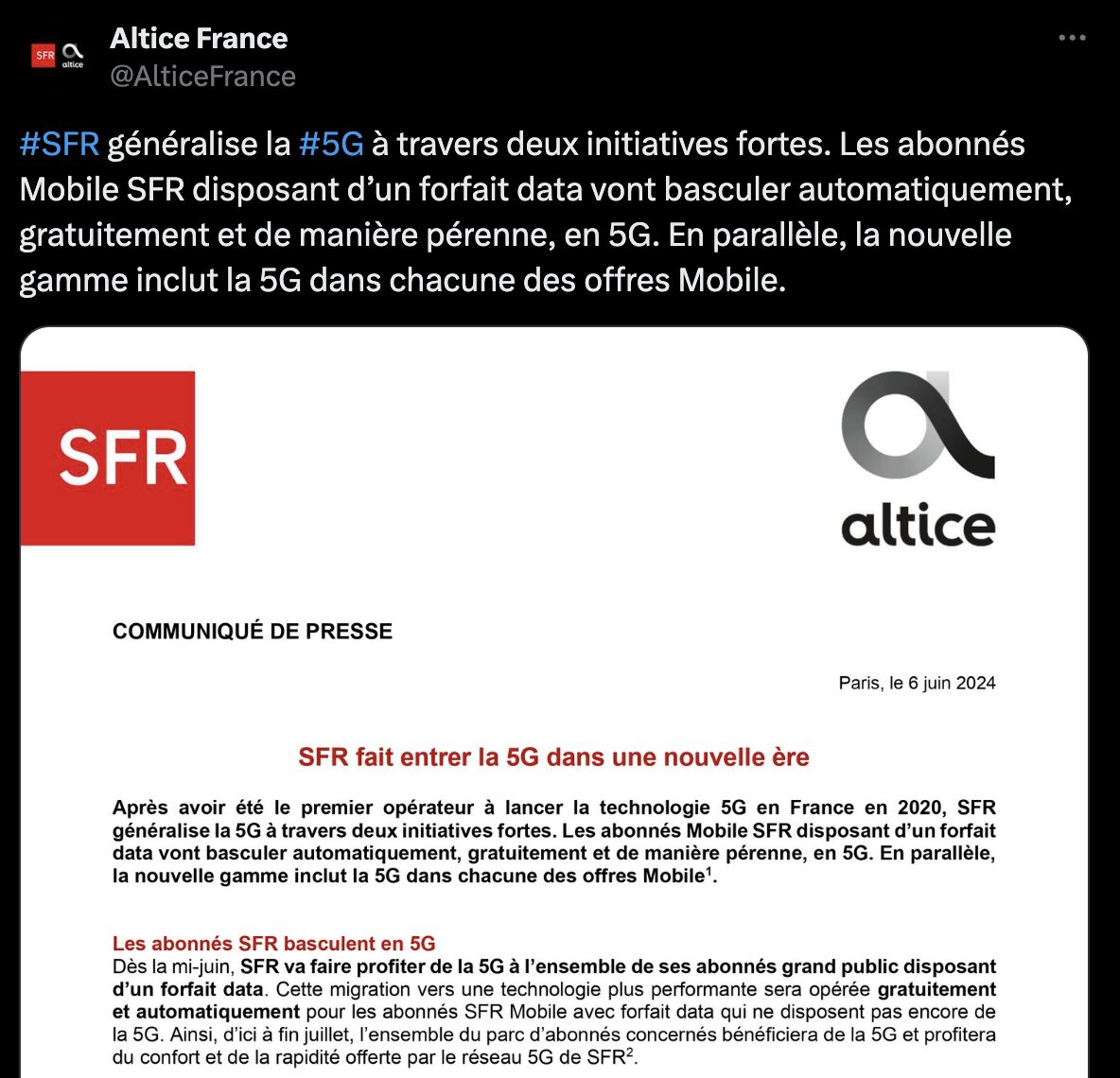 SFR offre la 5G à ses abonnes