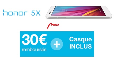 Le Honor 5x débarque chez Free Mobile avec un casque et 30€ offerts !